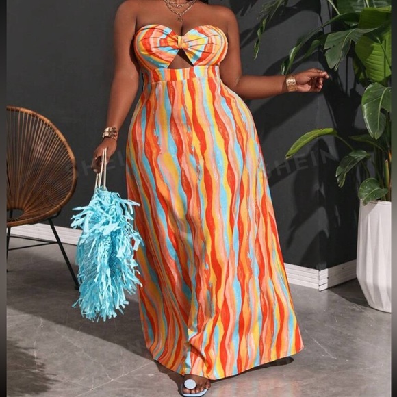 SHEIN Dresses & Skirts - 70’s Style Multicolor Strapless Maxi- Dress NWOT